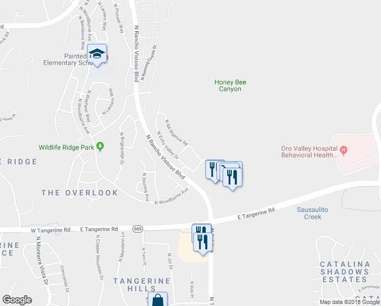 map of restaurants, bars, coffee shops, grocery stores, and more near 12303 North Mount Bigelow Road in Oro Valley