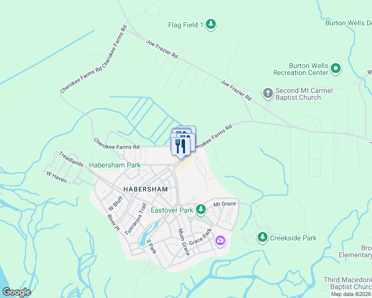 map of restaurants, bars, coffee shops, grocery stores, and more near 1 Market in Beaufort