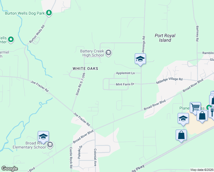 map of restaurants, bars, coffee shops, grocery stores, and more near 3 Julep Street in Beaufort