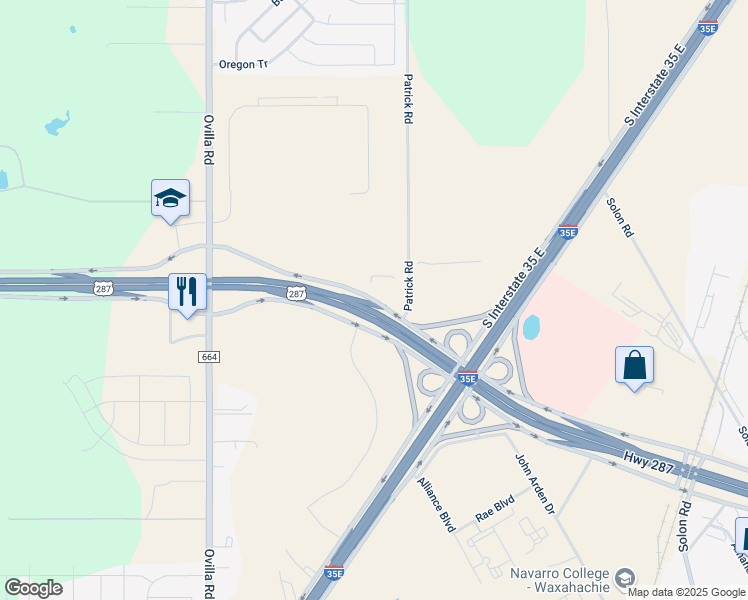 map of restaurants, bars, coffee shops, grocery stores, and more near 3400 U.S. 287 Bypass in Waxahachie