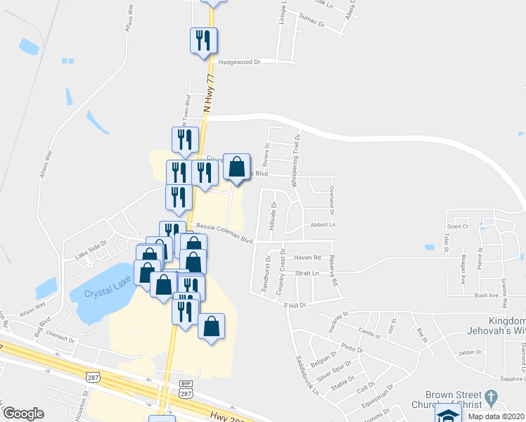 map of restaurants, bars, coffee shops, grocery stores, and more near 1638 Wildflower Drive in Waxahachie