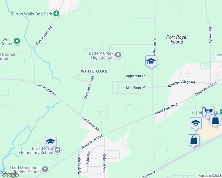 map of restaurants, bars, coffee shops, grocery stores, and more near 61 Wintergreen Drive in Beaufort