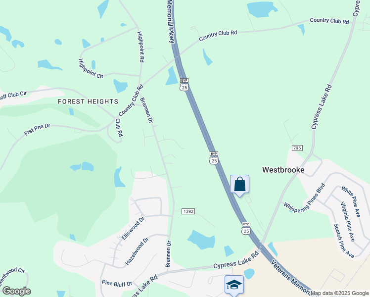 map of restaurants, bars, coffee shops, grocery stores, and more near 5 Westbrooke Drive in Statesboro