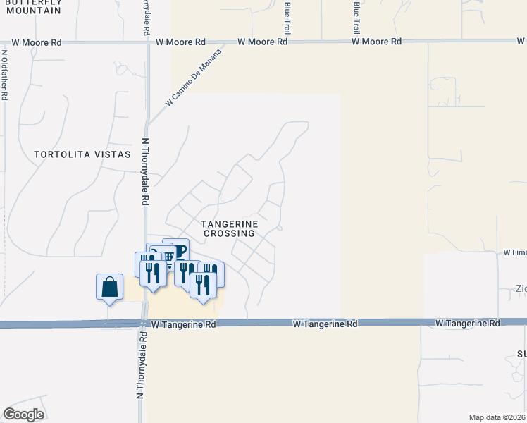 map of restaurants, bars, coffee shops, grocery stores, and more near 3403 West Hawk View Drive in Marana