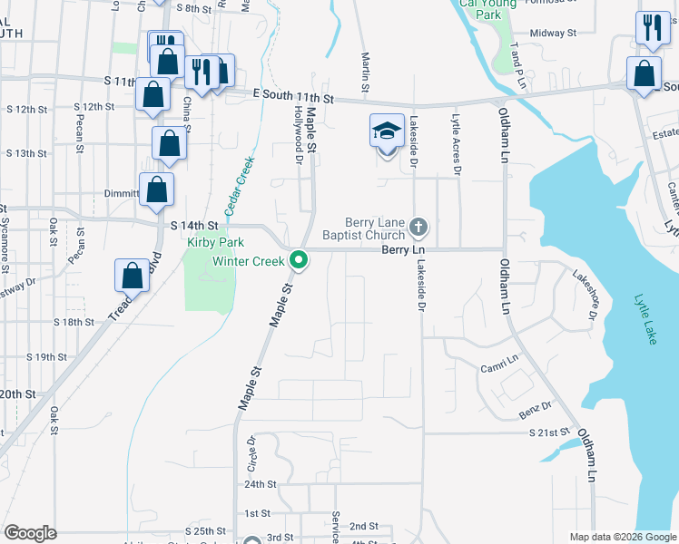 map of restaurants, bars, coffee shops, grocery stores, and more near 210 Berry Lane in Abilene