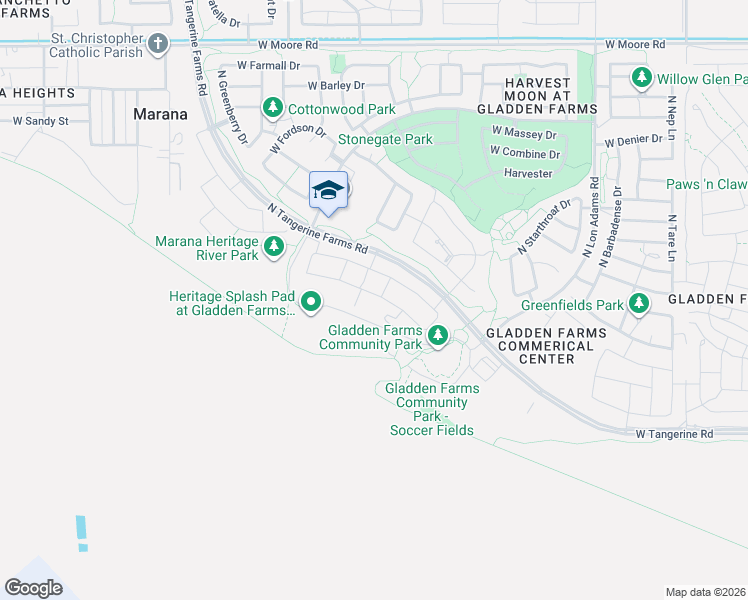 map of restaurants, bars, coffee shops, grocery stores, and more near 11631 West Oilseed Drive in Marana