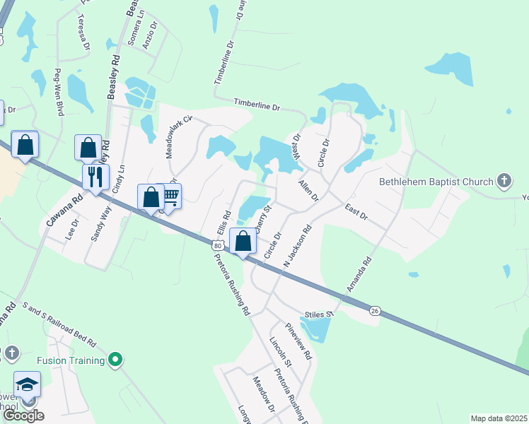 map of restaurants, bars, coffee shops, grocery stores, and more near Cherry Street in Bulloch County