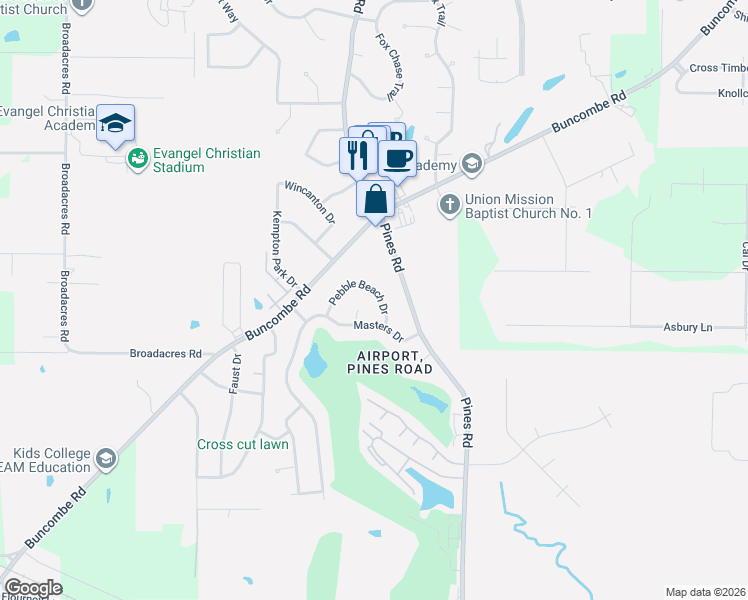map of restaurants, bars, coffee shops, grocery stores, and more near 6146 Pebble Beach Drive in Shreveport
