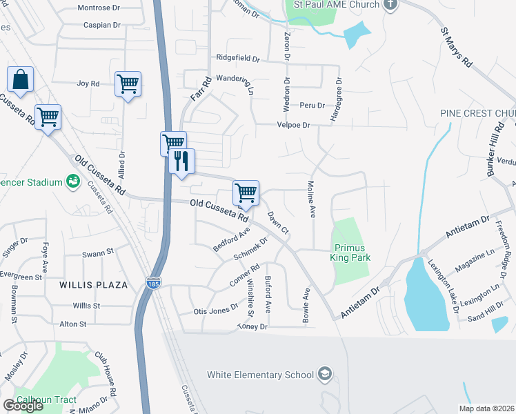 map of restaurants, bars, coffee shops, grocery stores, and more near 1128 Bedford Avenue in Columbus