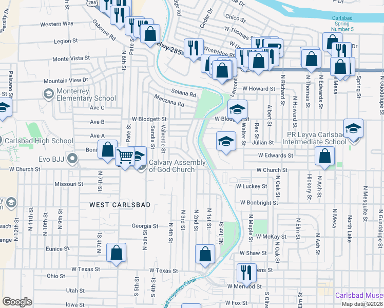 map of restaurants, bars, coffee shops, grocery stores, and more near 814 Solana Road in Carlsbad