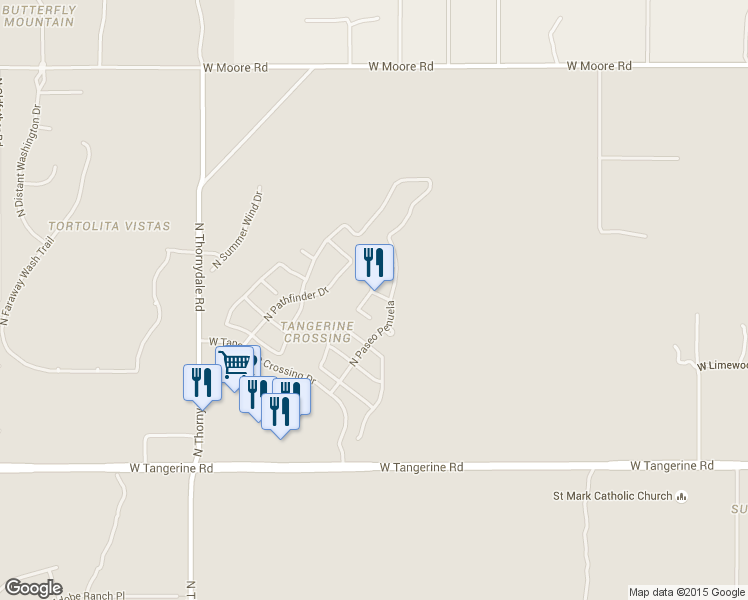map of restaurants, bars, coffee shops, grocery stores, and more near 3403 West Hawk View Drive in Marana