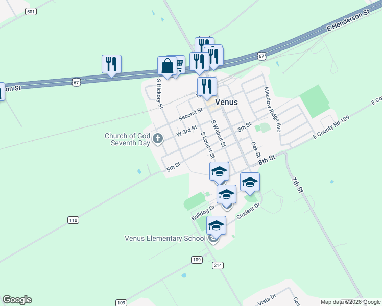 map of restaurants, bars, coffee shops, grocery stores, and more near 402 5th Street in Venus