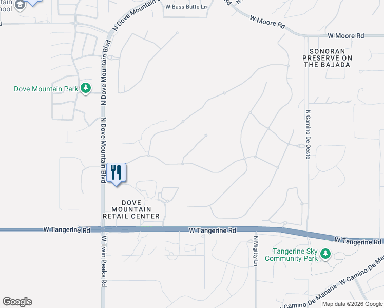 map of restaurants, bars, coffee shops, grocery stores, and more near 12304 North Lost Shadow Court in Marana