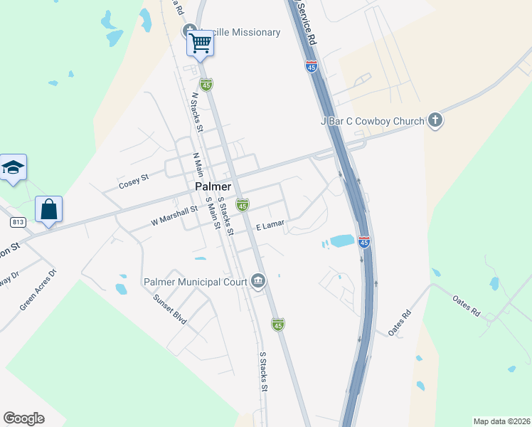 map of restaurants, bars, coffee shops, grocery stores, and more near 302 Suzanne in Palmer