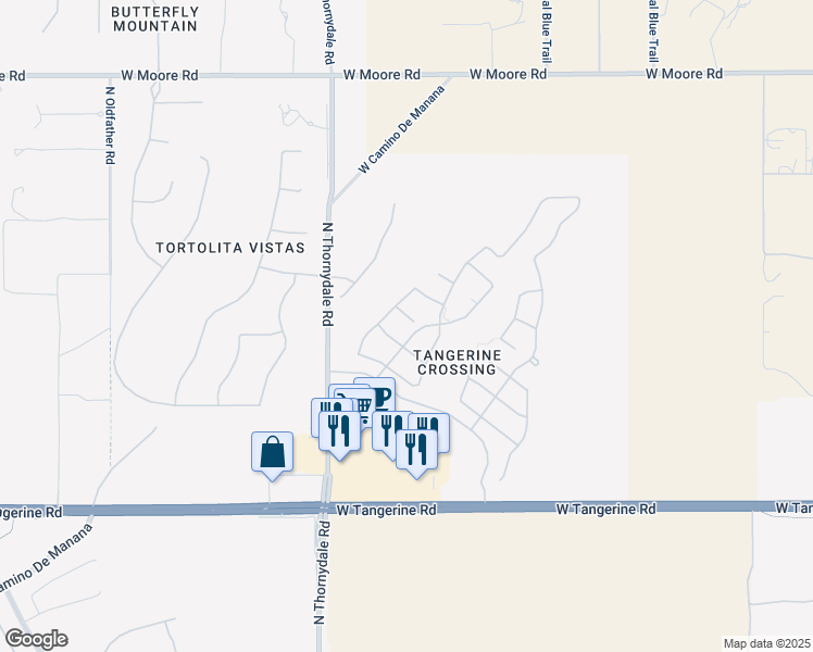 map of restaurants, bars, coffee shops, grocery stores, and more near 3623 West Tailspin Place in Marana