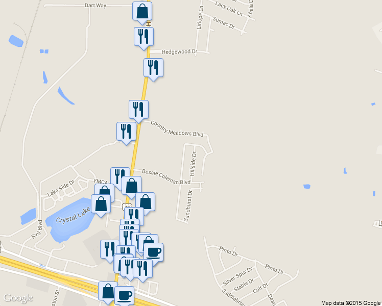 map of restaurants, bars, coffee shops, grocery stores, and more near 1655 Hillside Dr in Waxahachie