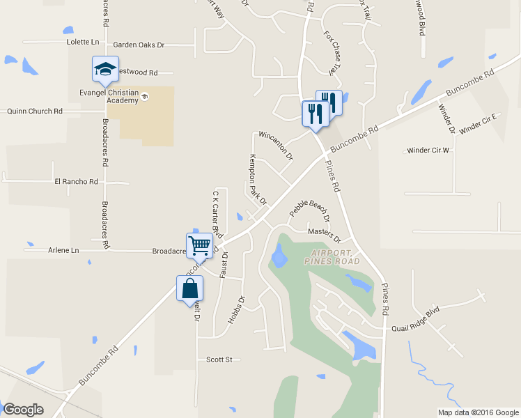 map of restaurants, bars, coffee shops, grocery stores, and more near Oak Hollow Lane in Shreveport
