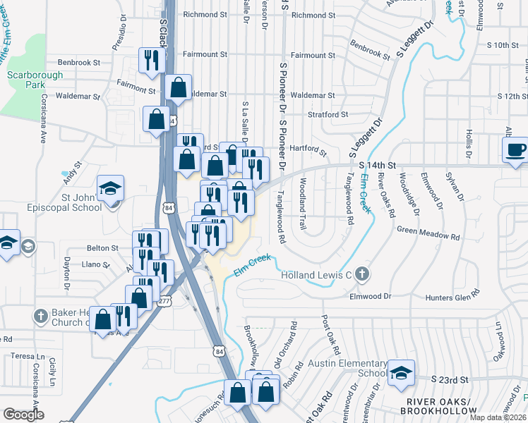 map of restaurants, bars, coffee shops, grocery stores, and more near 4515 South 14th Street in Abilene