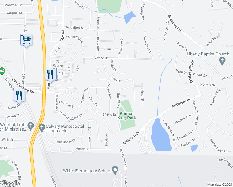map of restaurants, bars, coffee shops, grocery stores, and more near 1167 Staunton Drive in Columbus