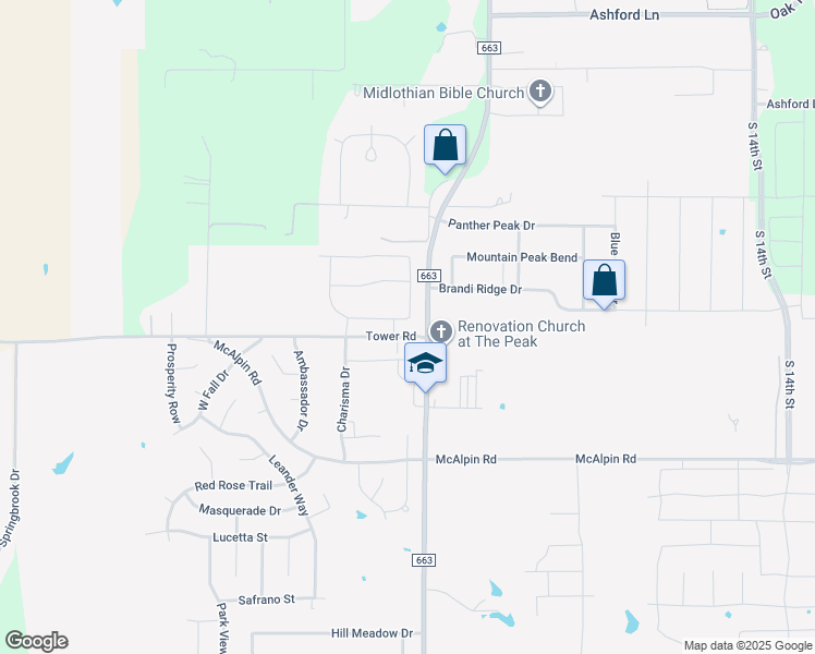 map of restaurants, bars, coffee shops, grocery stores, and more near 706 Staghorn Street in Midlothian