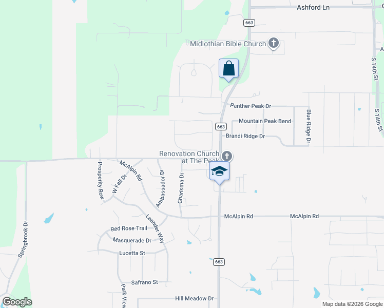 map of restaurants, bars, coffee shops, grocery stores, and more near 734 Staghorn Street in Midlothian