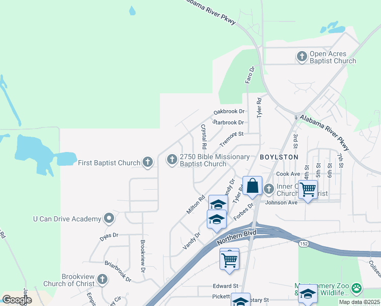 map of restaurants, bars, coffee shops, grocery stores, and more near 523 Conrad Street in Montgomery