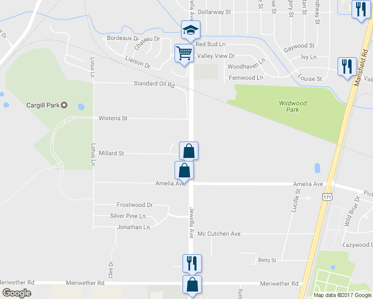 map of restaurants, bars, coffee shops, grocery stores, and more near 7840 Jewella Ave in Shreveport