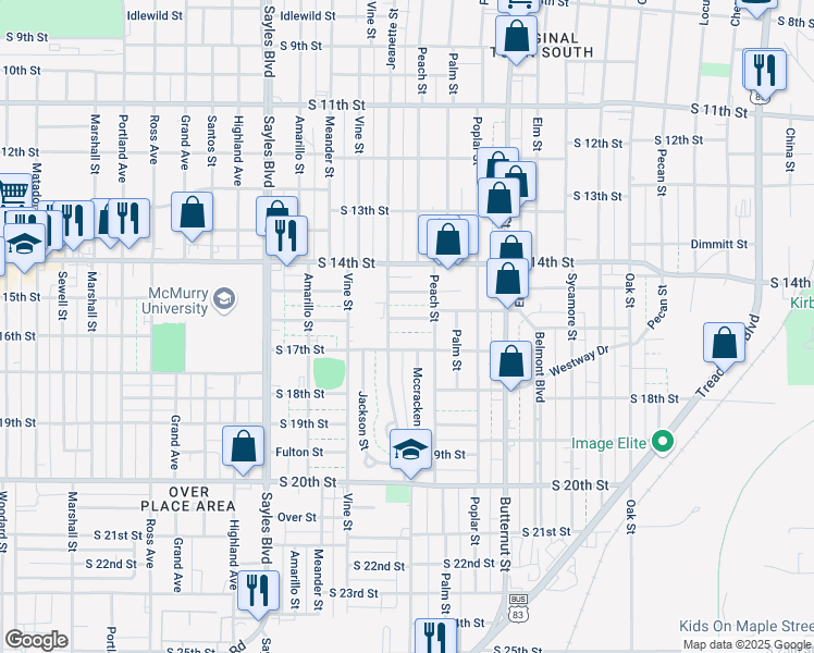 map of restaurants, bars, coffee shops, grocery stores, and more near 1641 S 16th St in Abilene
