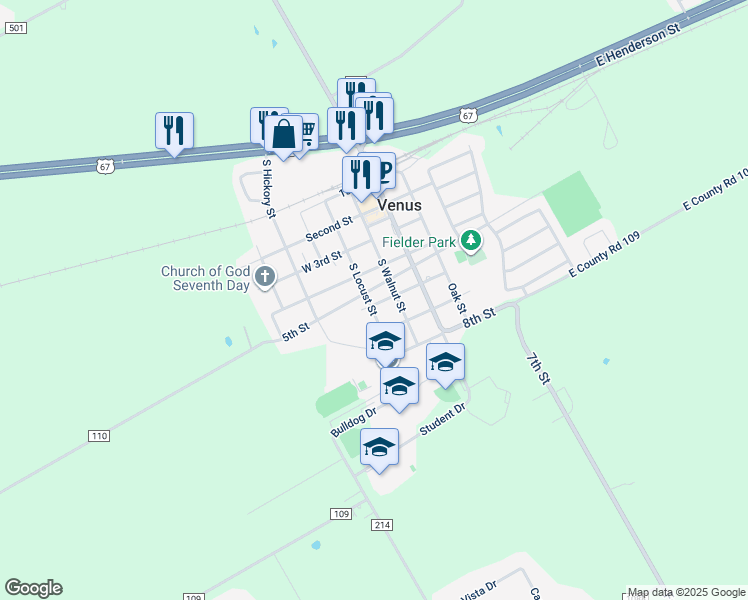 map of restaurants, bars, coffee shops, grocery stores, and more near 204 6th Street in Venus