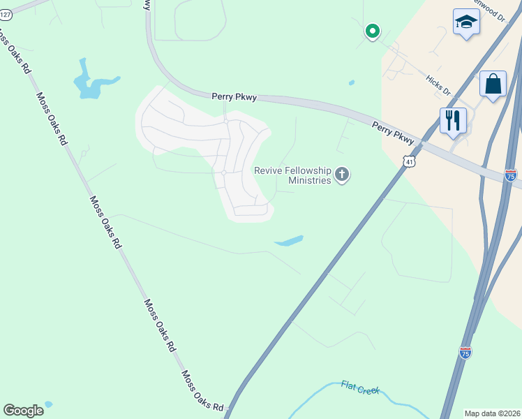 map of restaurants, bars, coffee shops, grocery stores, and more near Hay Bale Way in Perry