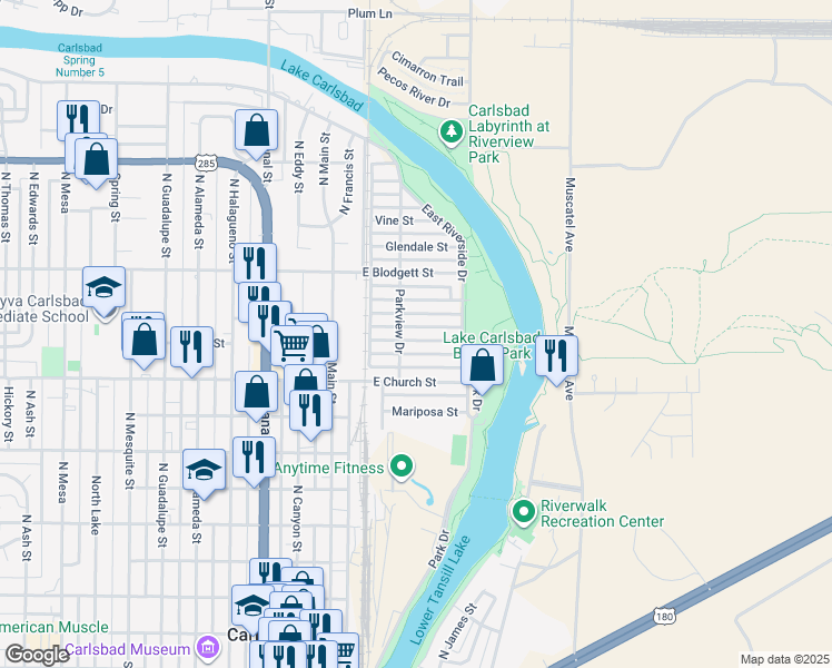 map of restaurants, bars, coffee shops, grocery stores, and more near 305 Ferndale Street in Carlsbad