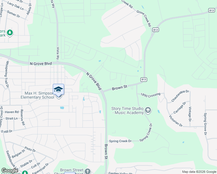 map of restaurants, bars, coffee shops, grocery stores, and more near 3003 Brown Street in Waxahachie
