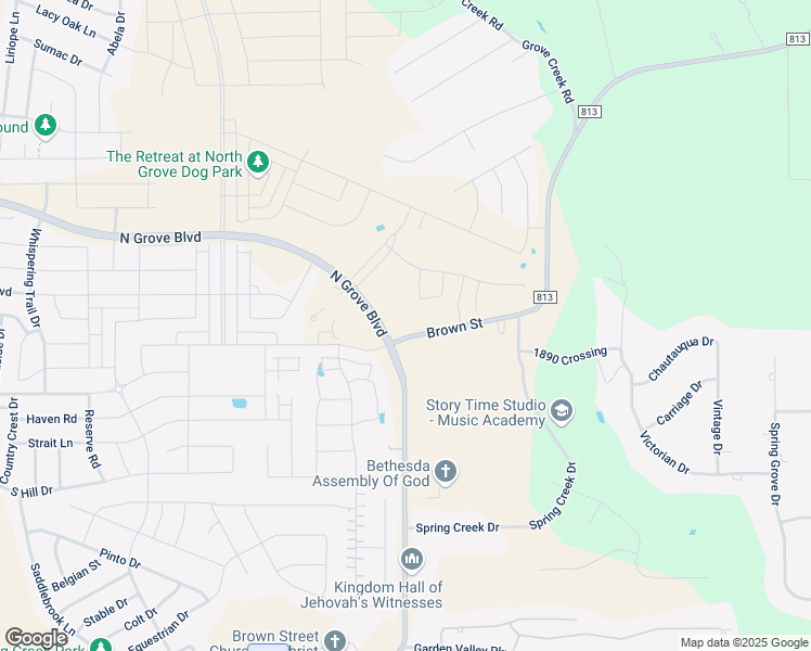 map of restaurants, bars, coffee shops, grocery stores, and more near 3103 Brown Street in Waxahachie