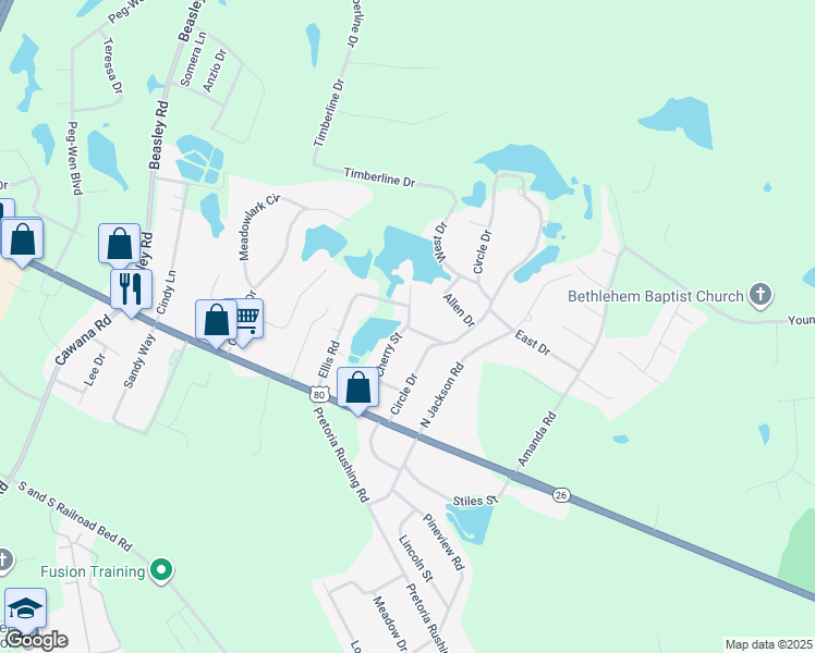 map of restaurants, bars, coffee shops, grocery stores, and more near Cherry Street in Bulloch County
