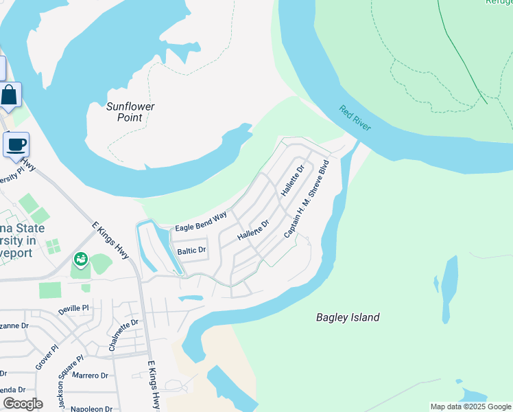 map of restaurants, bars, coffee shops, grocery stores, and more near 137 Grey Eagle Drive in Shreveport