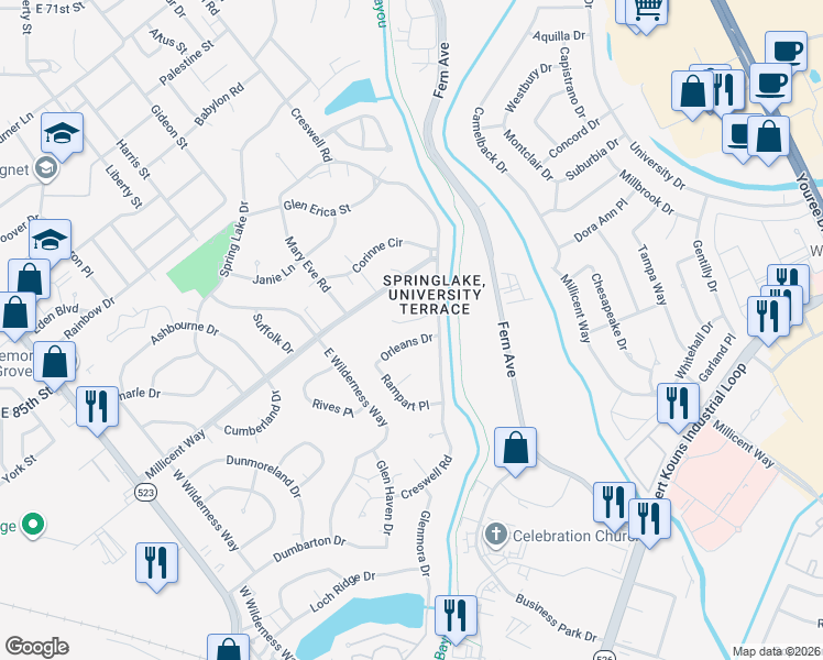 map of restaurants, bars, coffee shops, grocery stores, and more near 310 Orleans Dr in Shreveport
