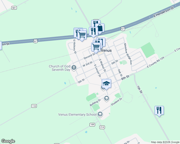 map of restaurants, bars, coffee shops, grocery stores, and more near 402 5th Street in Venus