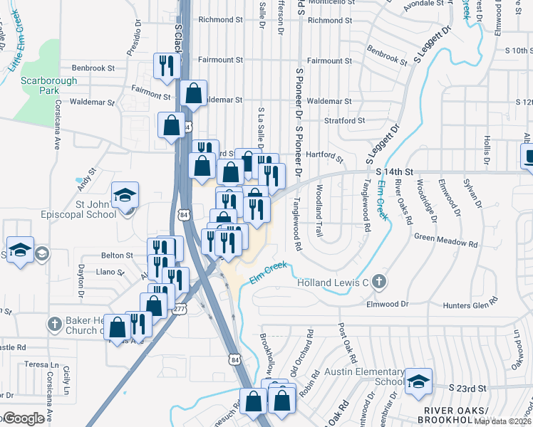 map of restaurants, bars, coffee shops, grocery stores, and more near 4515 South 14th Street in Abilene