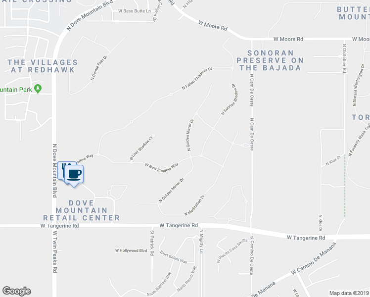 map of restaurants, bars, coffee shops, grocery stores, and more near 12287 North Golden Mirror Drive in Marana