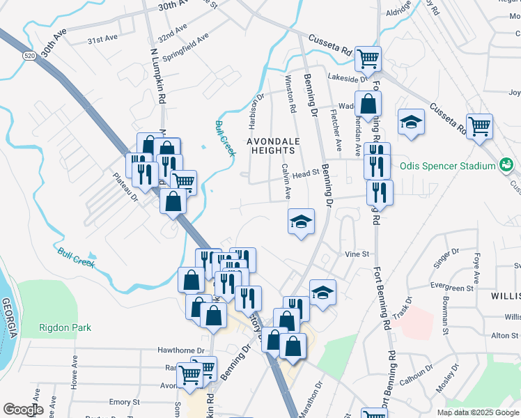 map of restaurants, bars, coffee shops, grocery stores, and more near 3126 Baker Circle in Columbus