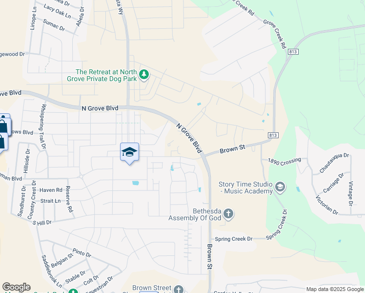 map of restaurants, bars, coffee shops, grocery stores, and more near 548 Washington Avenue in Waxahachie