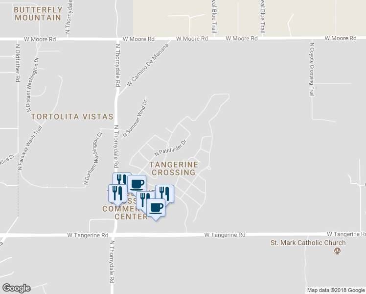 map of restaurants, bars, coffee shops, grocery stores, and more near 12364 North Pathfinder Drive in Marana