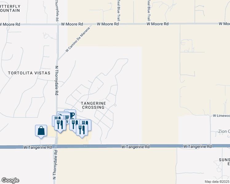 map of restaurants, bars, coffee shops, grocery stores, and more near 12353 North Paseo Penuela in Marana
