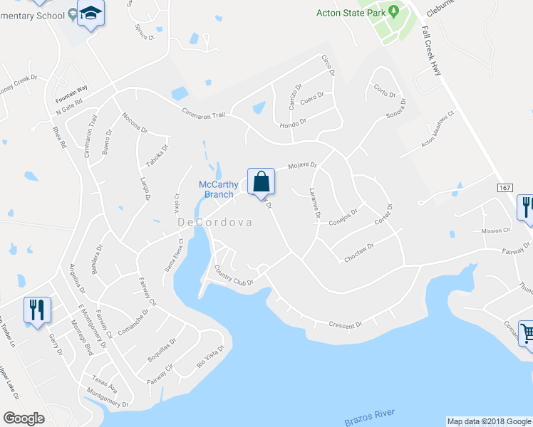 map of restaurants, bars, coffee shops, grocery stores, and more near 4121 Fairway Drive in Granbury