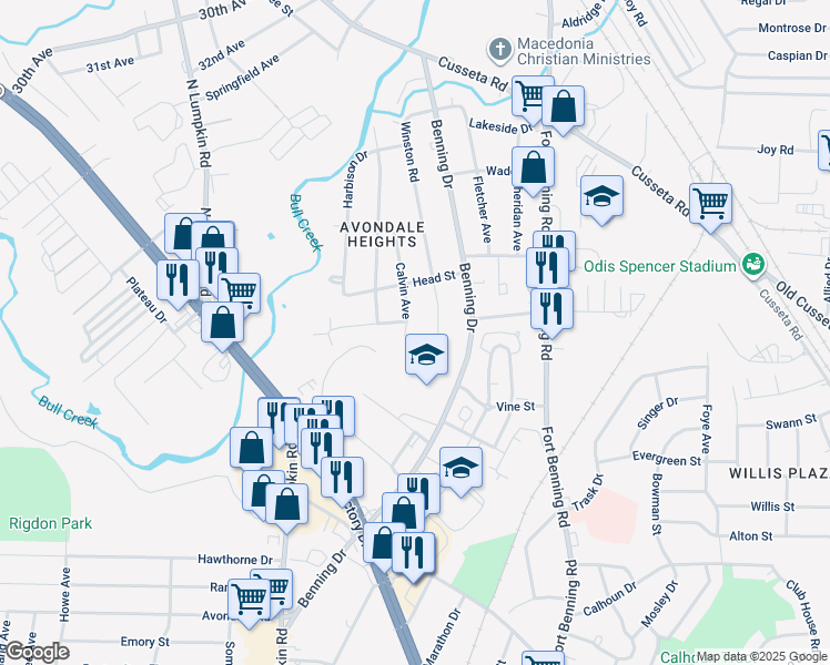 map of restaurants, bars, coffee shops, grocery stores, and more near 1223 Winston Road in Columbus