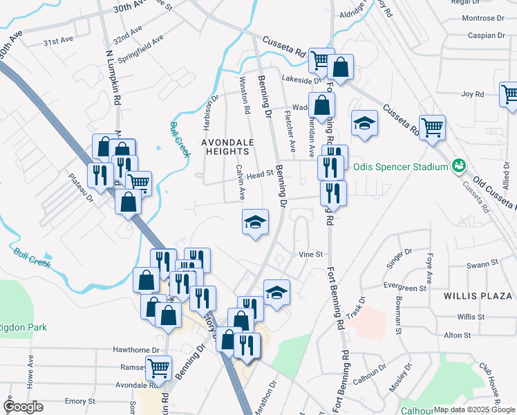 map of restaurants, bars, coffee shops, grocery stores, and more near 1223 Winston Road in Columbus