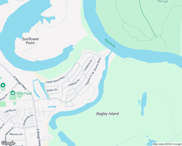 map of restaurants, bars, coffee shops, grocery stores, and more near 244 Captain H. M. Shreve Boulevard in Shreveport