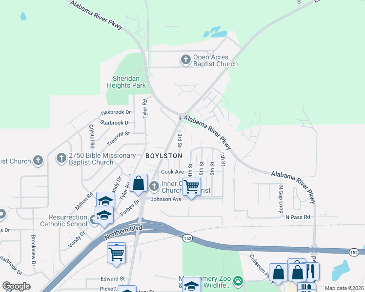 map of restaurants, bars, coffee shops, grocery stores, and more near 336 3rd Street in Montgomery