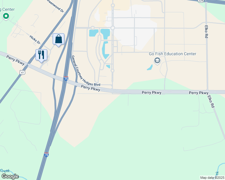 map of restaurants, bars, coffee shops, grocery stores, and more near Perry Parkway in Perry