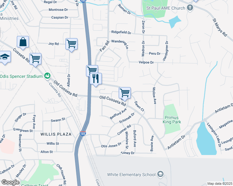 map of restaurants, bars, coffee shops, grocery stores, and more near 4545 Old Cusseta Road in Columbus